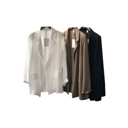Customized women's spring, autumn and summer chiffon blazer, Korean style high-end design, thin casual suit, sun protection top, chiffon blazer, 100% polyester fiber, flap fake pocket design SKLS134 Customized women's spring, autumn and summer chiffon blazer, Korean style high-end design, thin casual suit, sun protection top, chiffon blazer, 100% polyester fiber, flap fake pocket design SKLS134